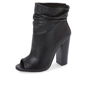 FSJ  Chunky Heel Peep Toe Slouch Ankle Boots